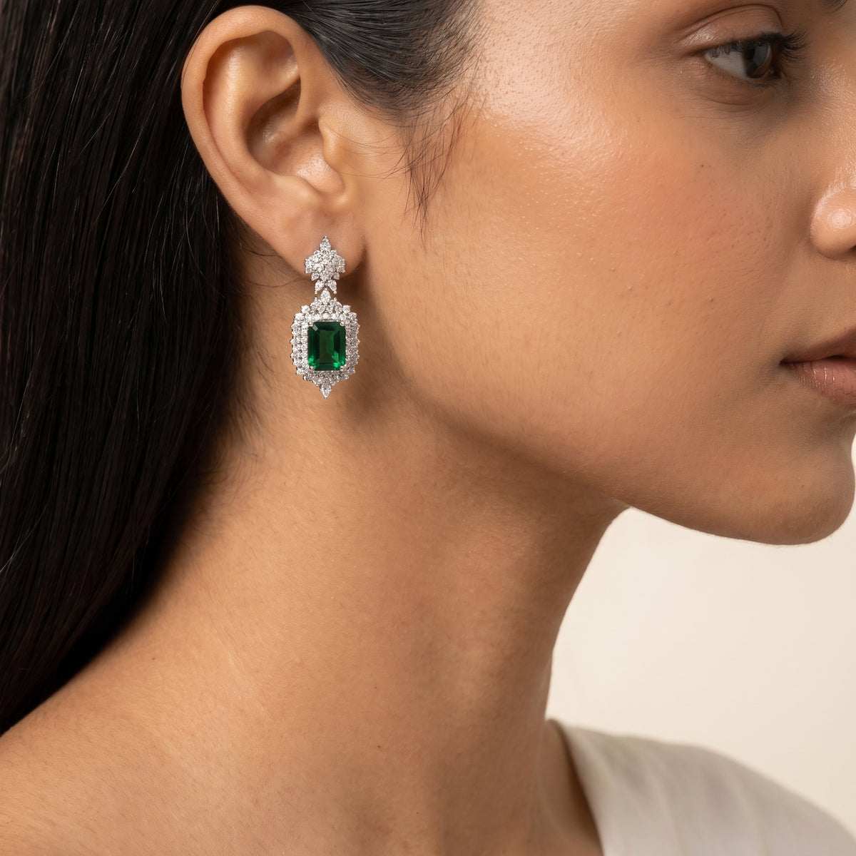 Veridian Emerald Diamond Solitaire Pendant Necklace Set