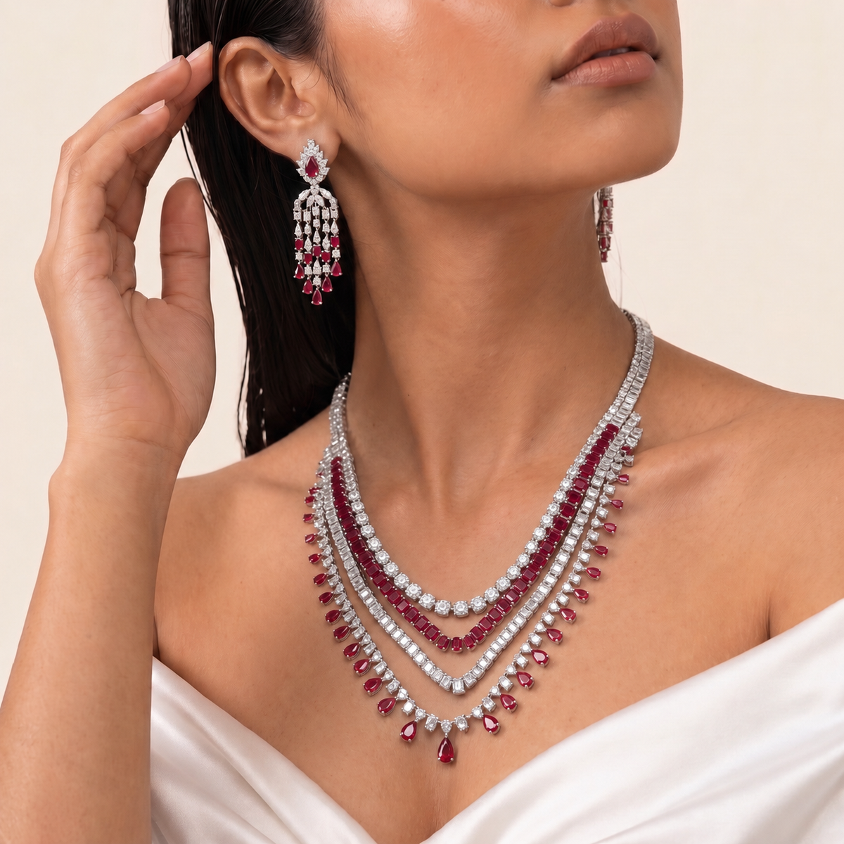 Ravelle Ruby Diamond Layered Necklace Set