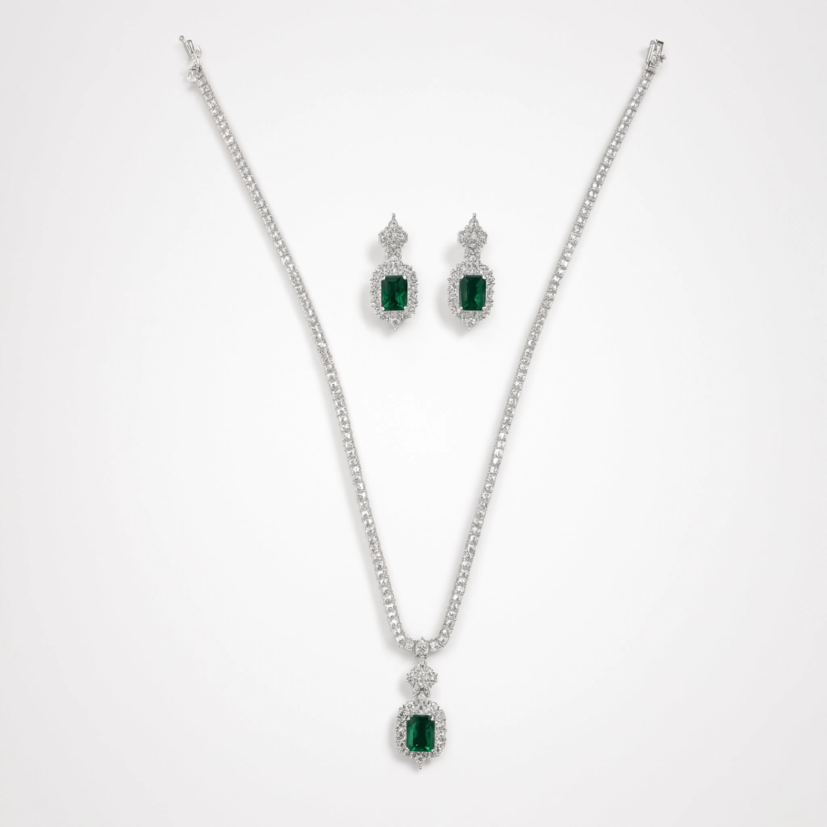 Veridian Emerald Diamond Solitaire Pendant Necklace Set