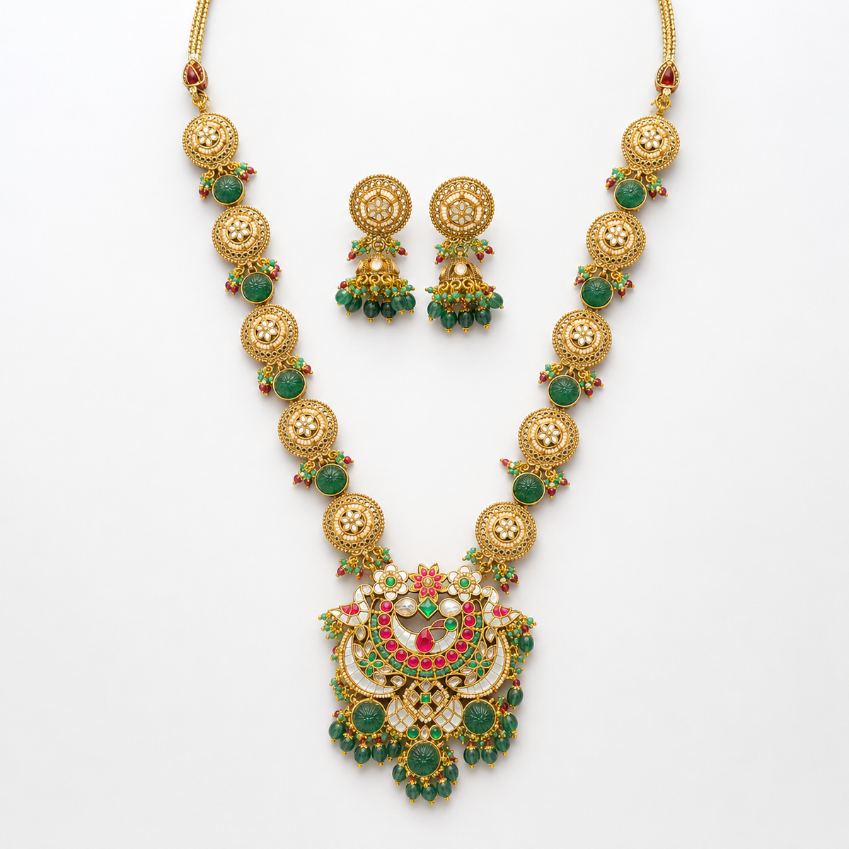 Emerald Kundan Meenakari Heritage Necklace Set