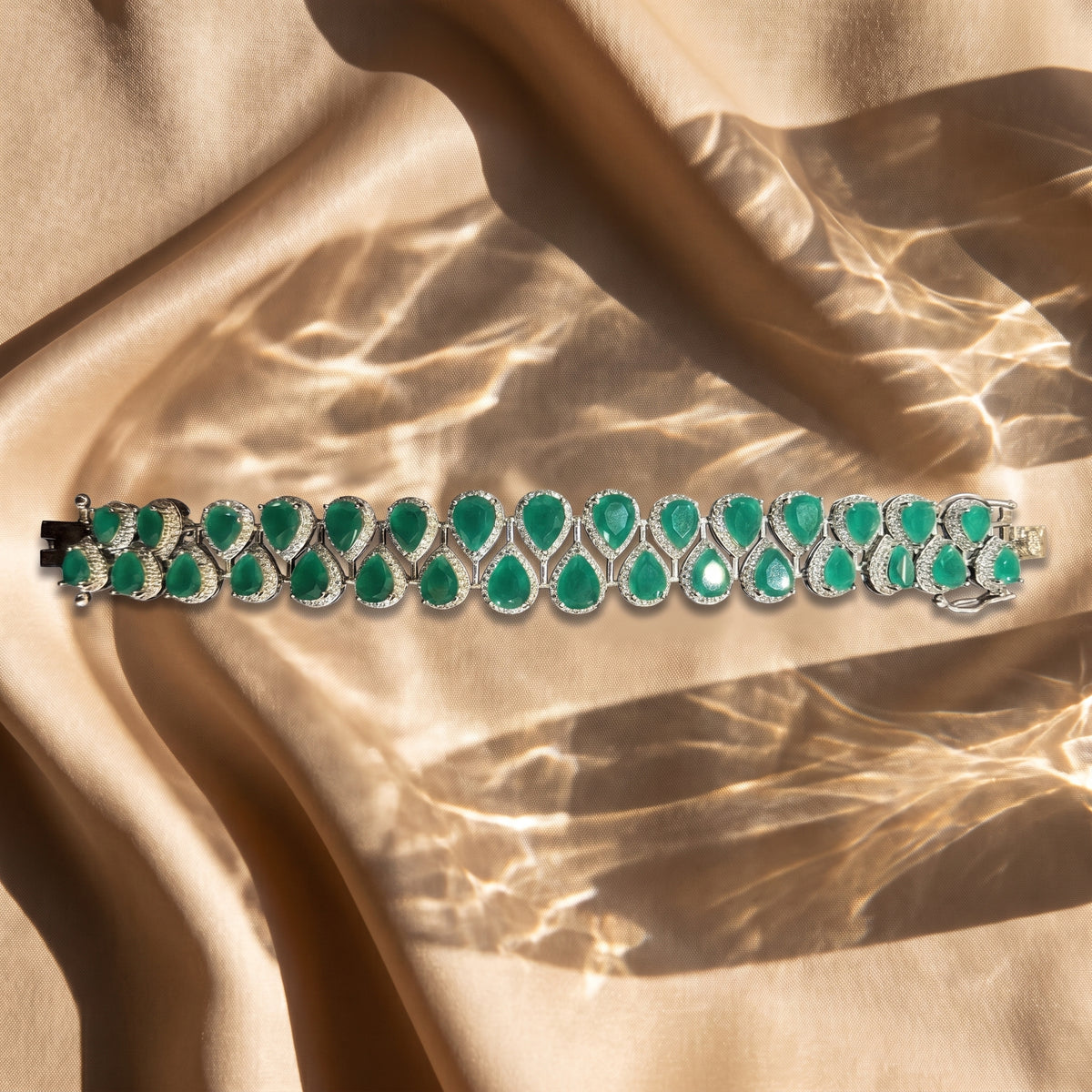 Emerald Elegance Diamond Teardrop Bracelet