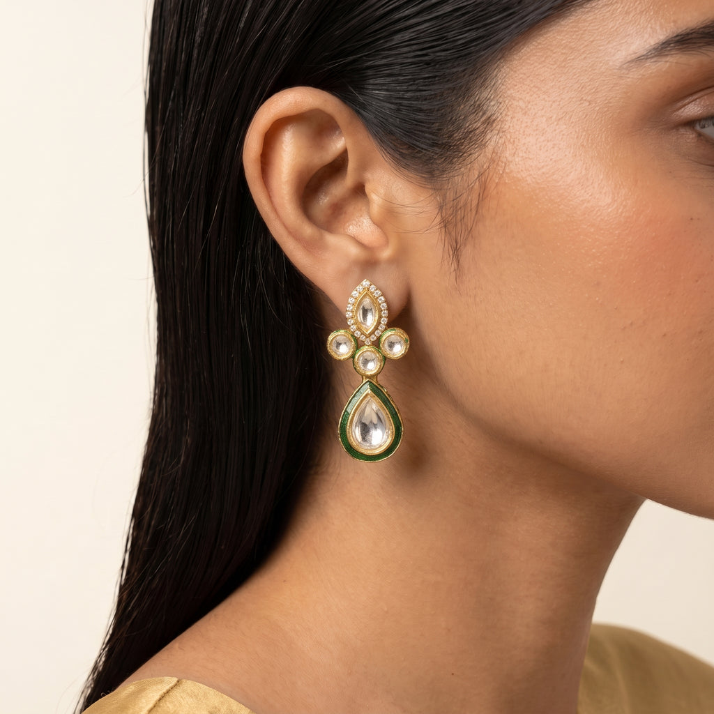 Meher Emerald Kundan Drop Necklace Set