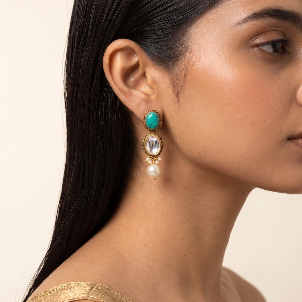 Turquoise Kundan Heritage Pearl Necklace Set