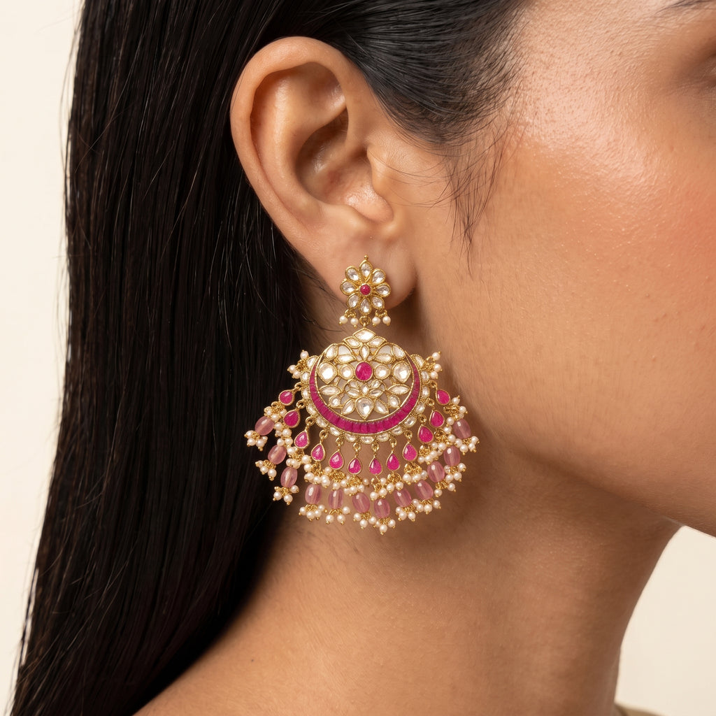 Rani Kundan Pearl Chandbali Necklace Set