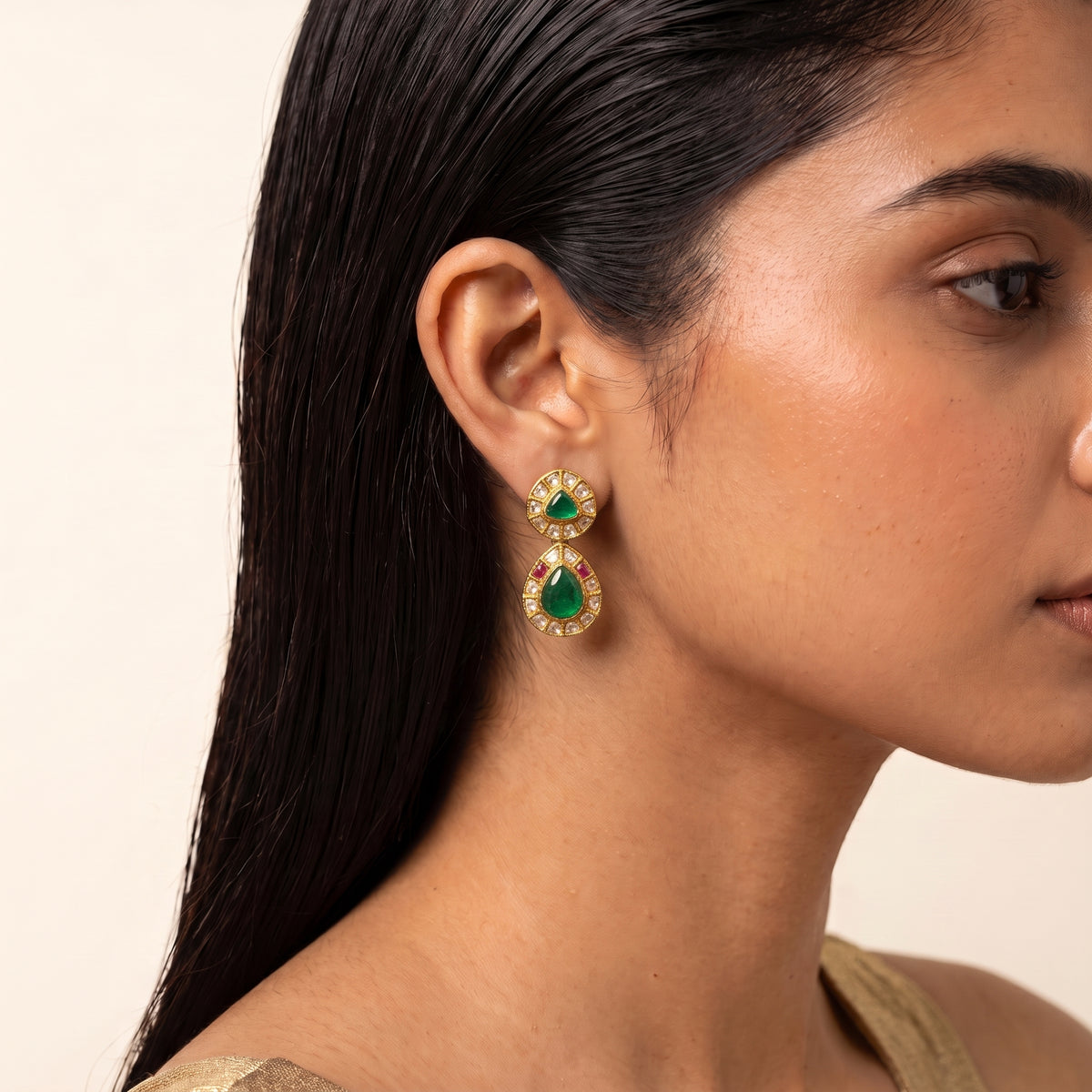 Maharani Ruby Emerald Kundan Layered Necklace Set