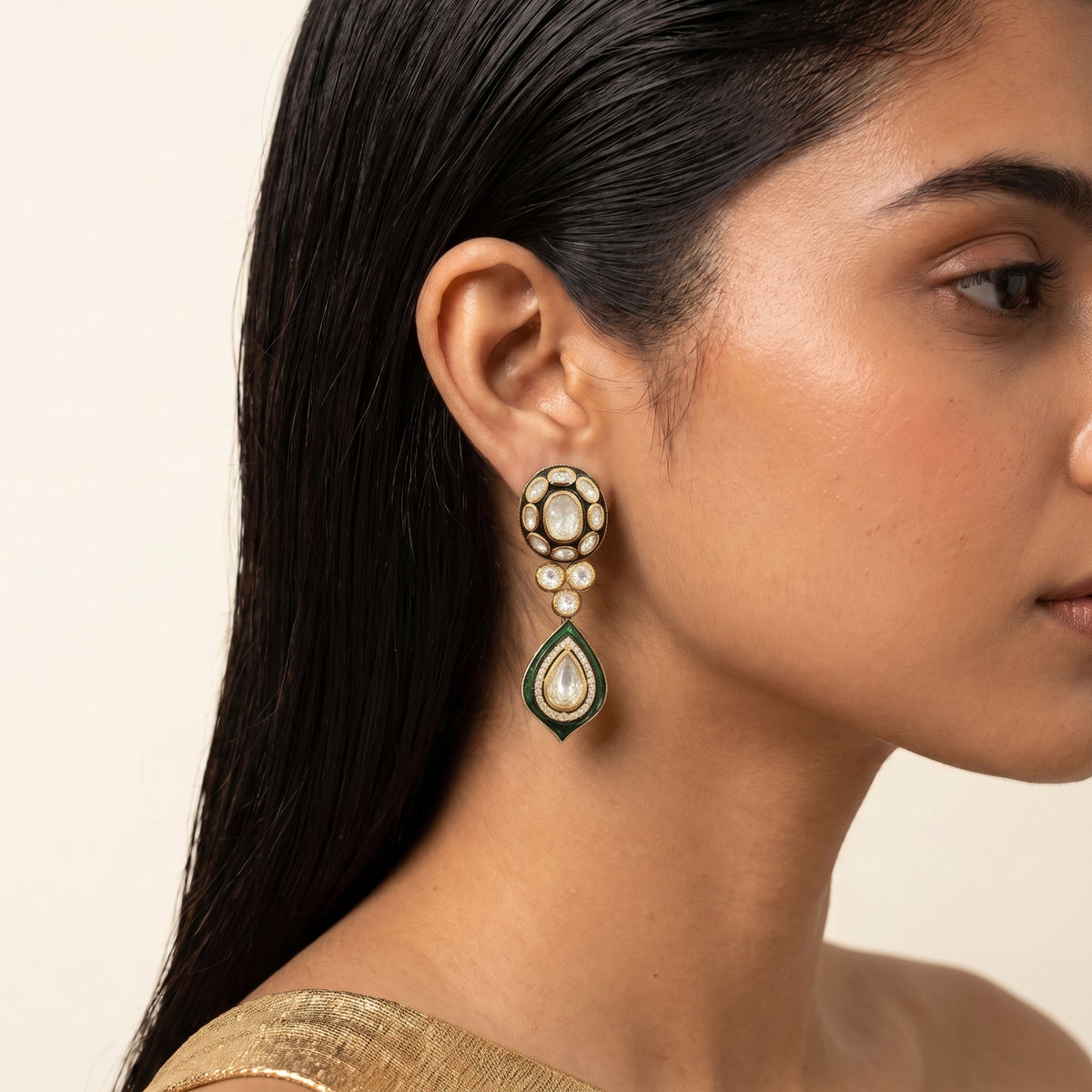 Emerald Kundan Royal Cascade Necklace Set