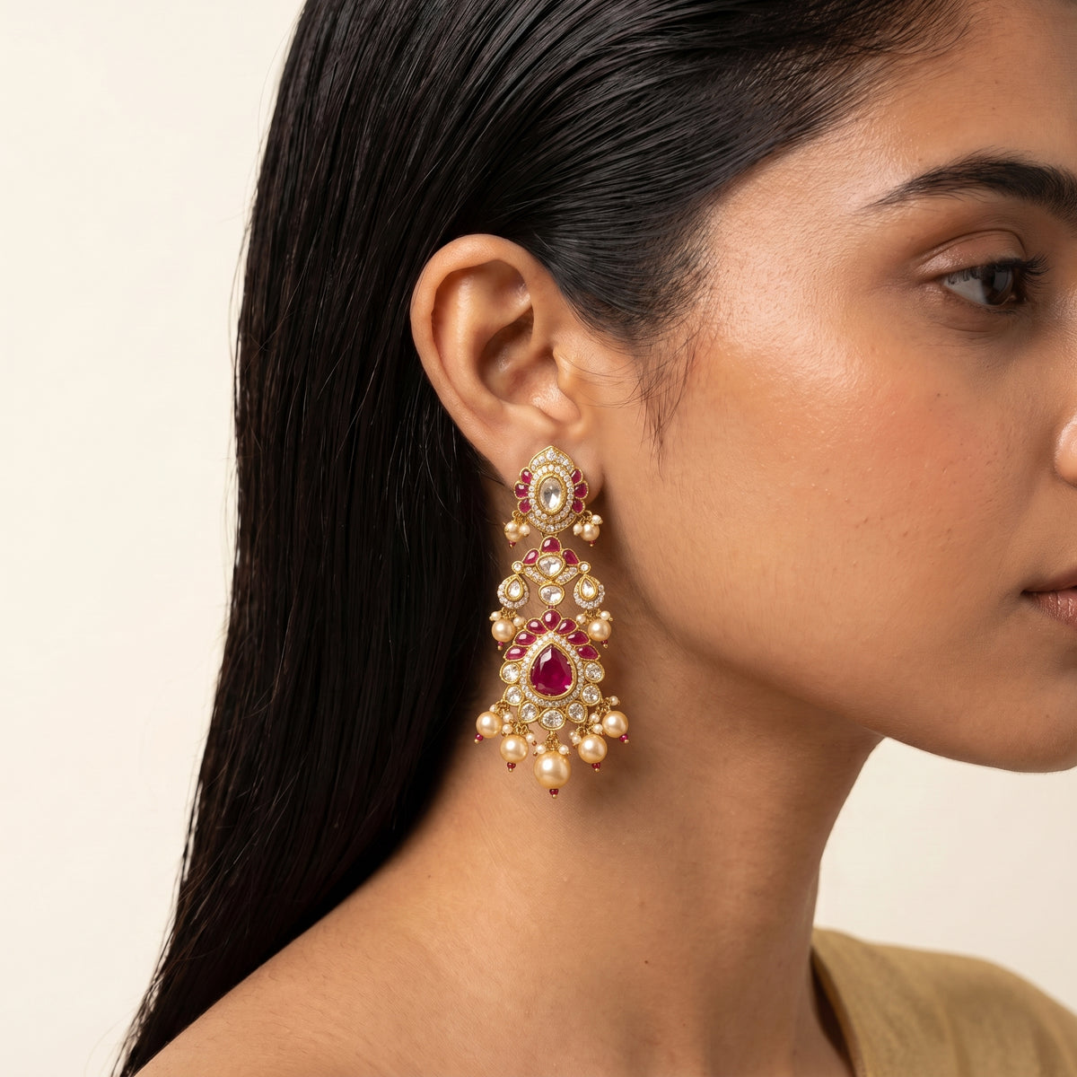Gulnaar Ruby Kundan Pearl Bridal Necklace Set