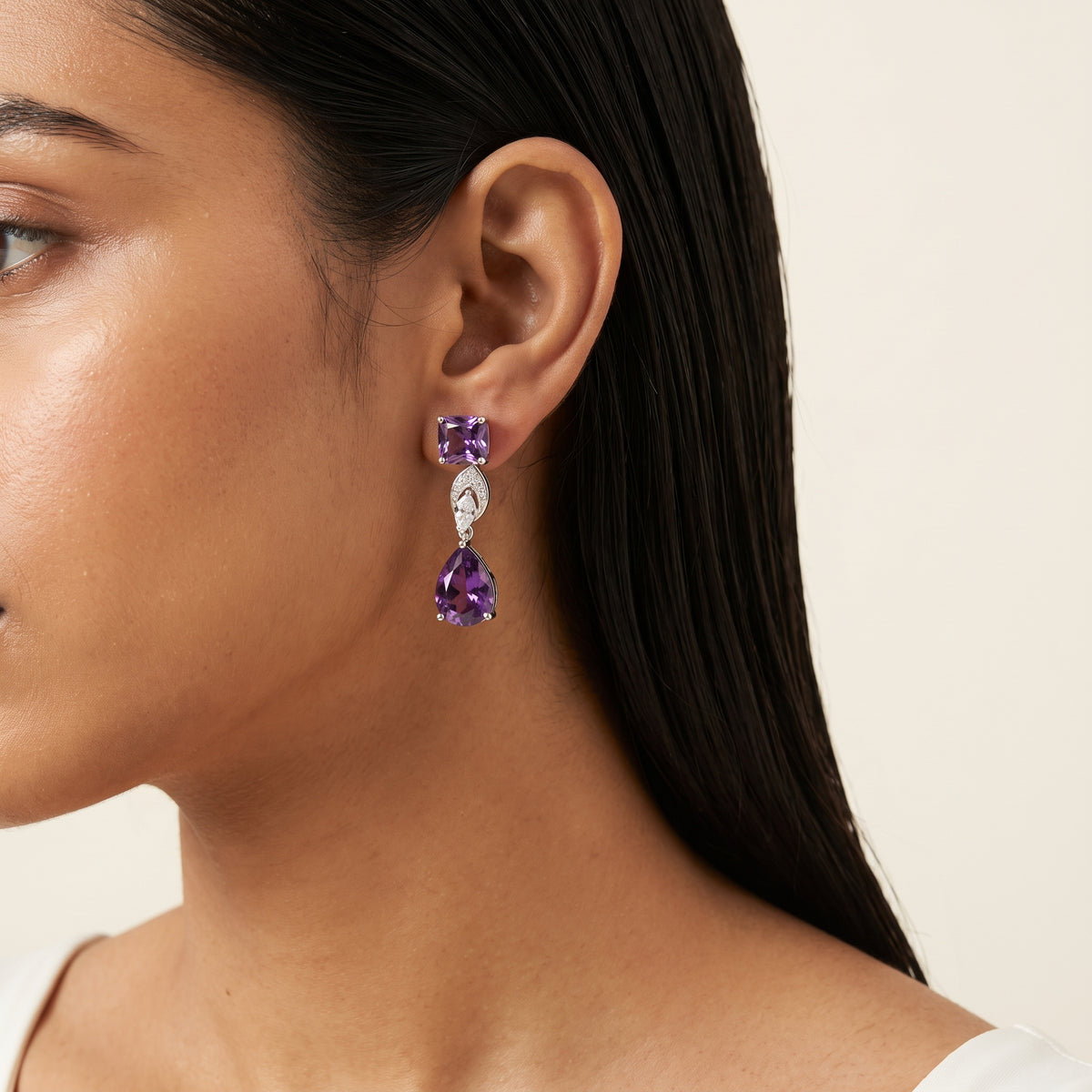 Lavender Amethyst Diamond Marquise Necklace Set