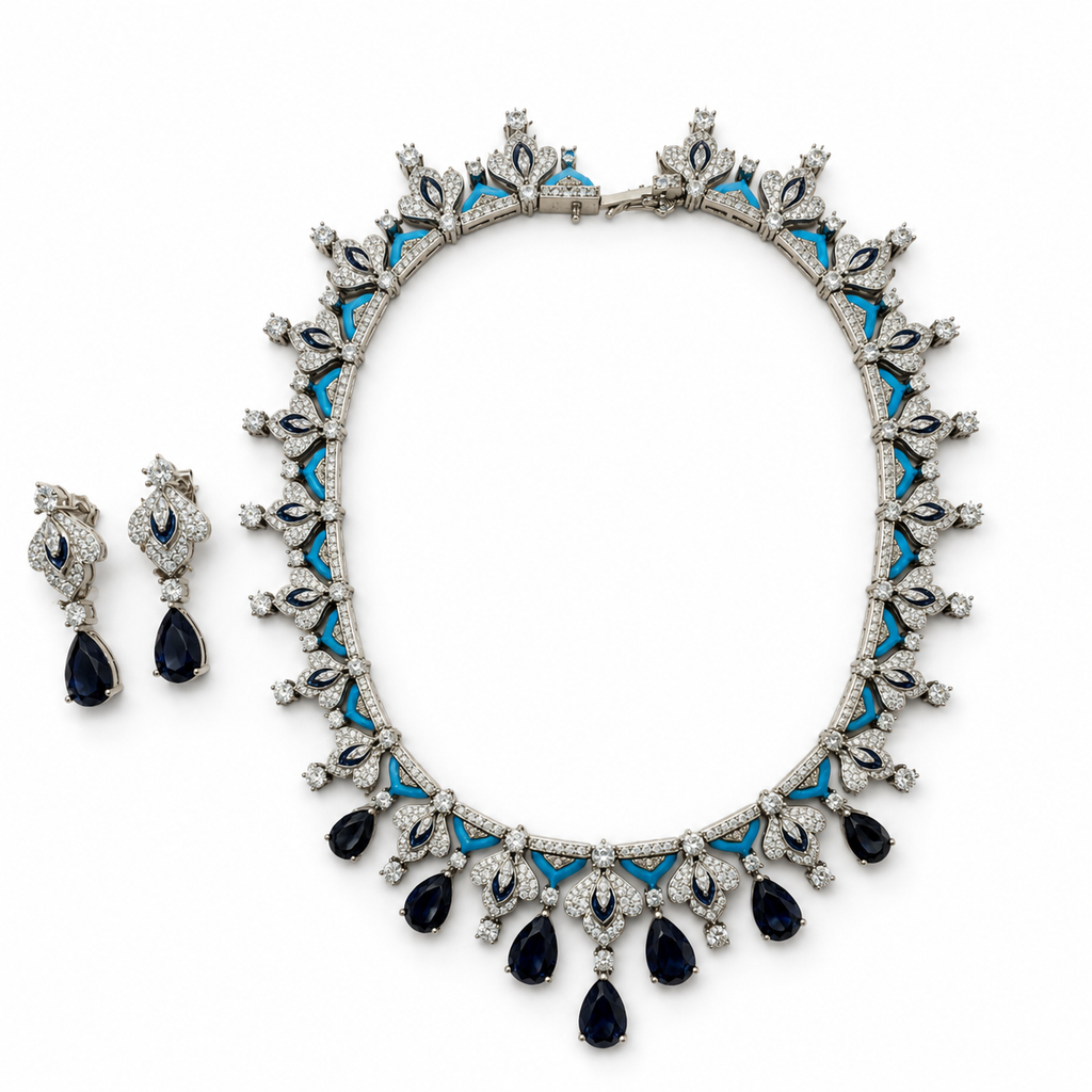 Sapphire Cascade Diamond Necklace Set