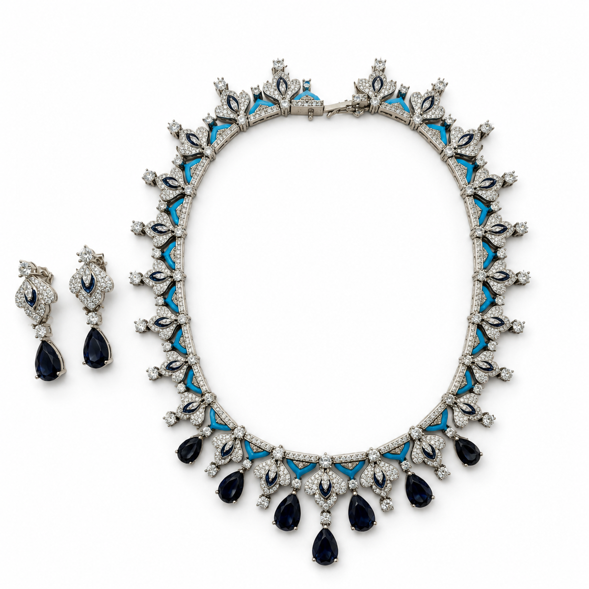 Sapphire Cascade Diamond Necklace Set