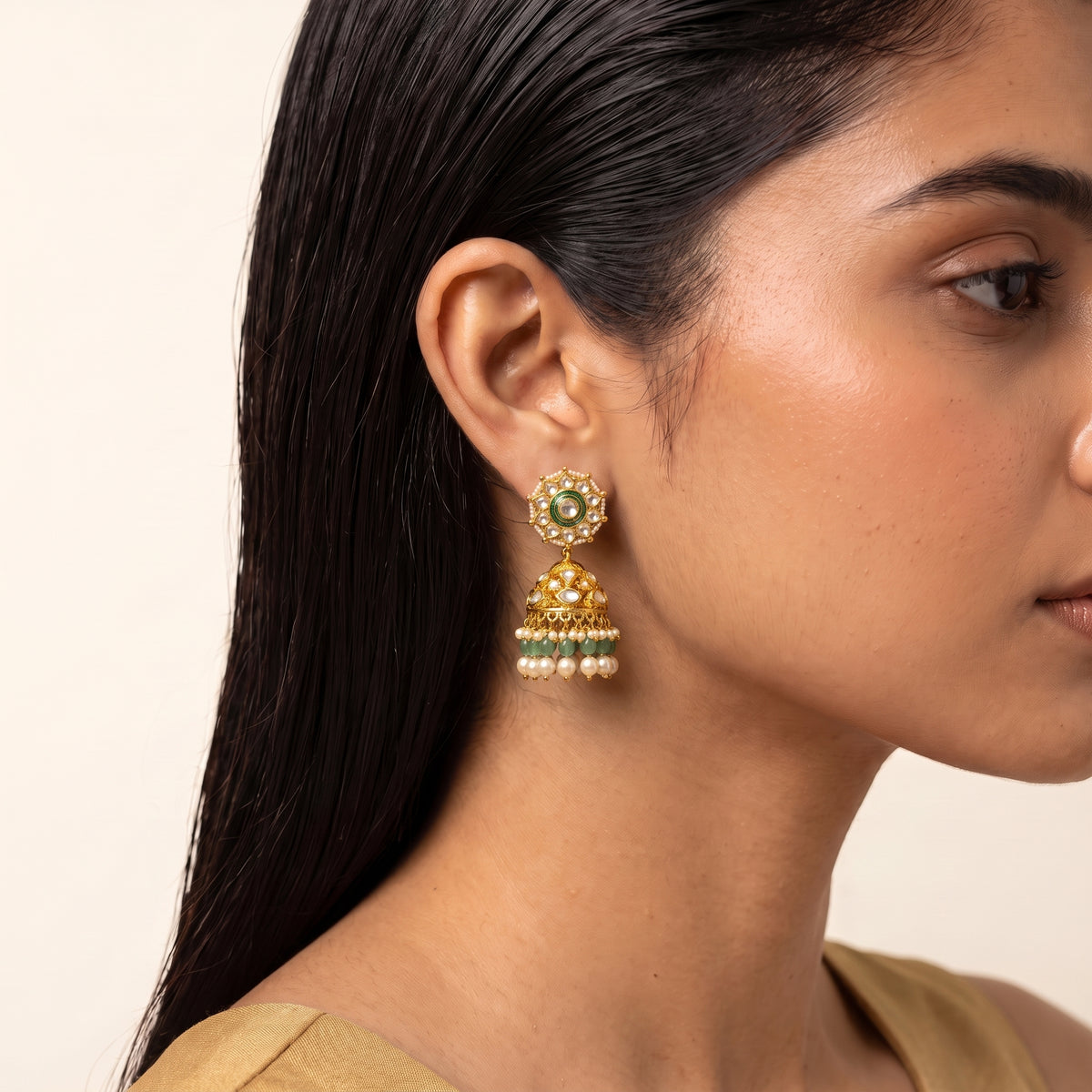 Panna Kundan Jhumka Heritage Necklace Set
