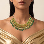 Emerald Kundan Pearl Fringe Heritage Necklace Set