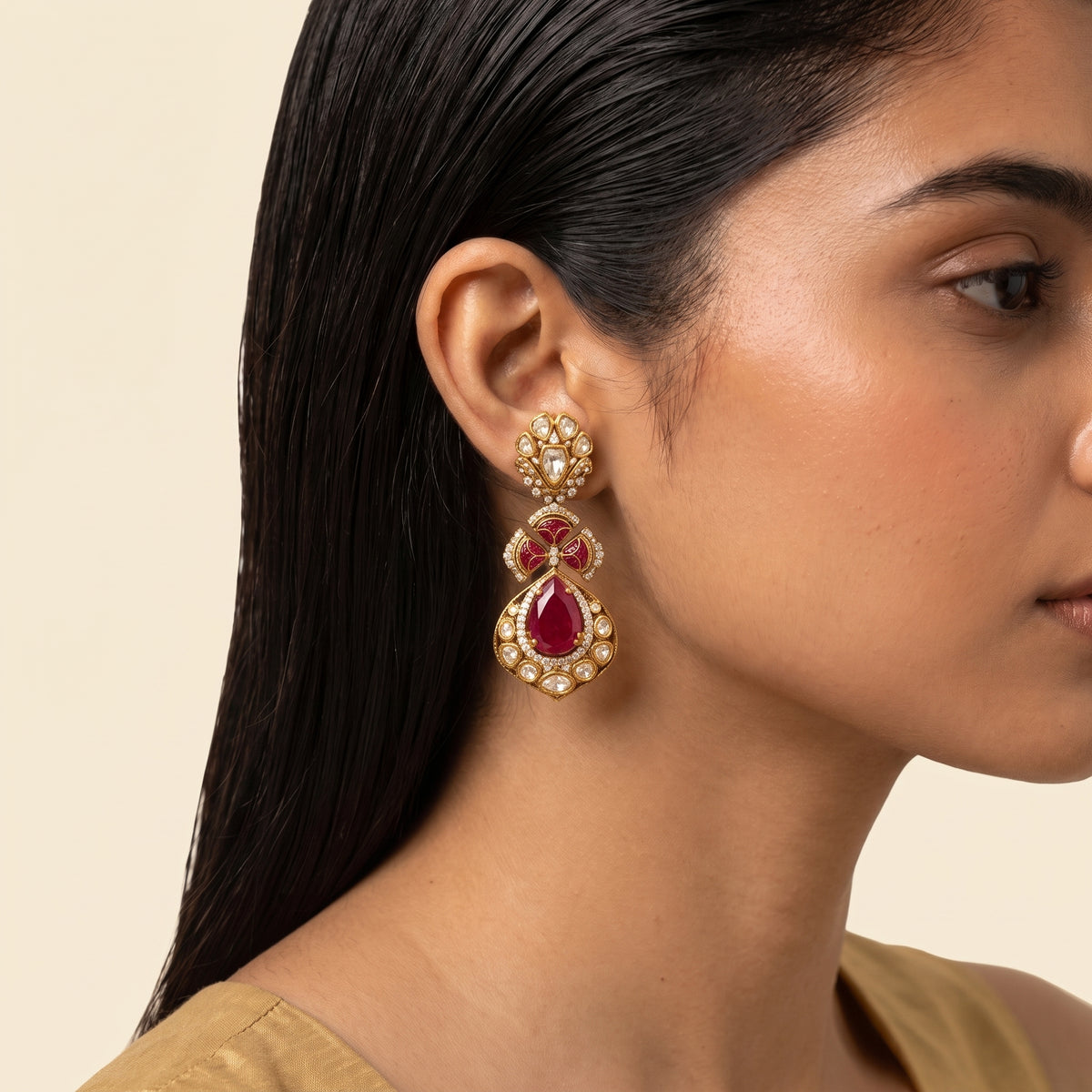 Ruby Kundan Rani Haar Bridal Necklace Set