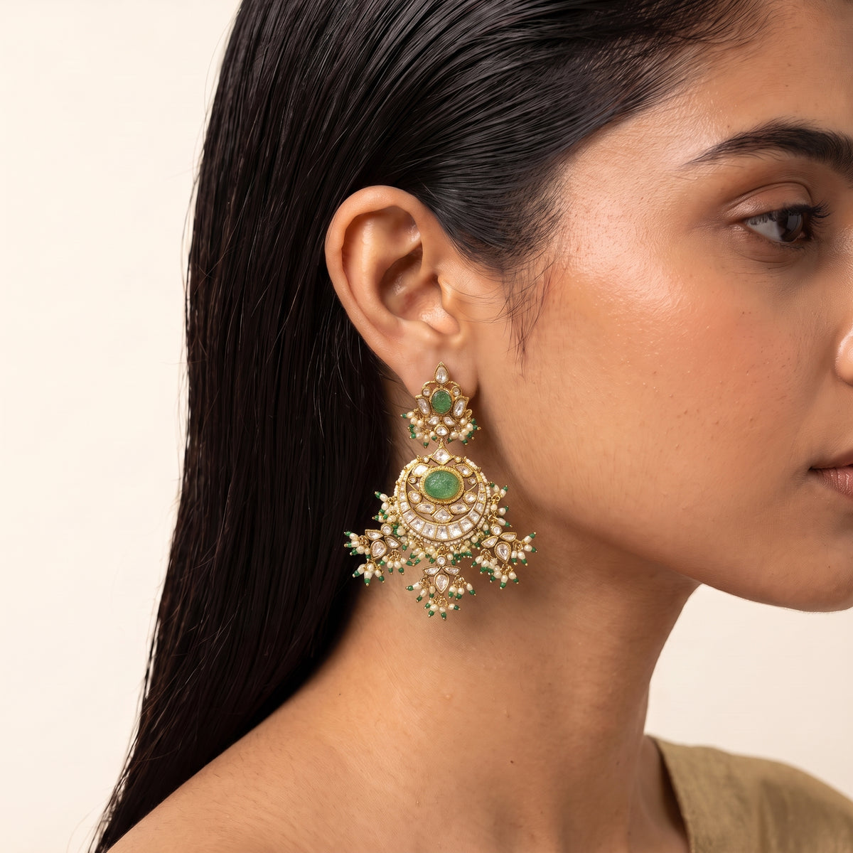 Sage Green Kundan Pearl Bridal Choker Set