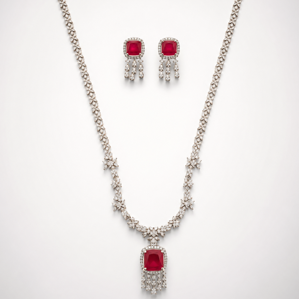Rosalyn Ruby Diamond Floral Necklace Set