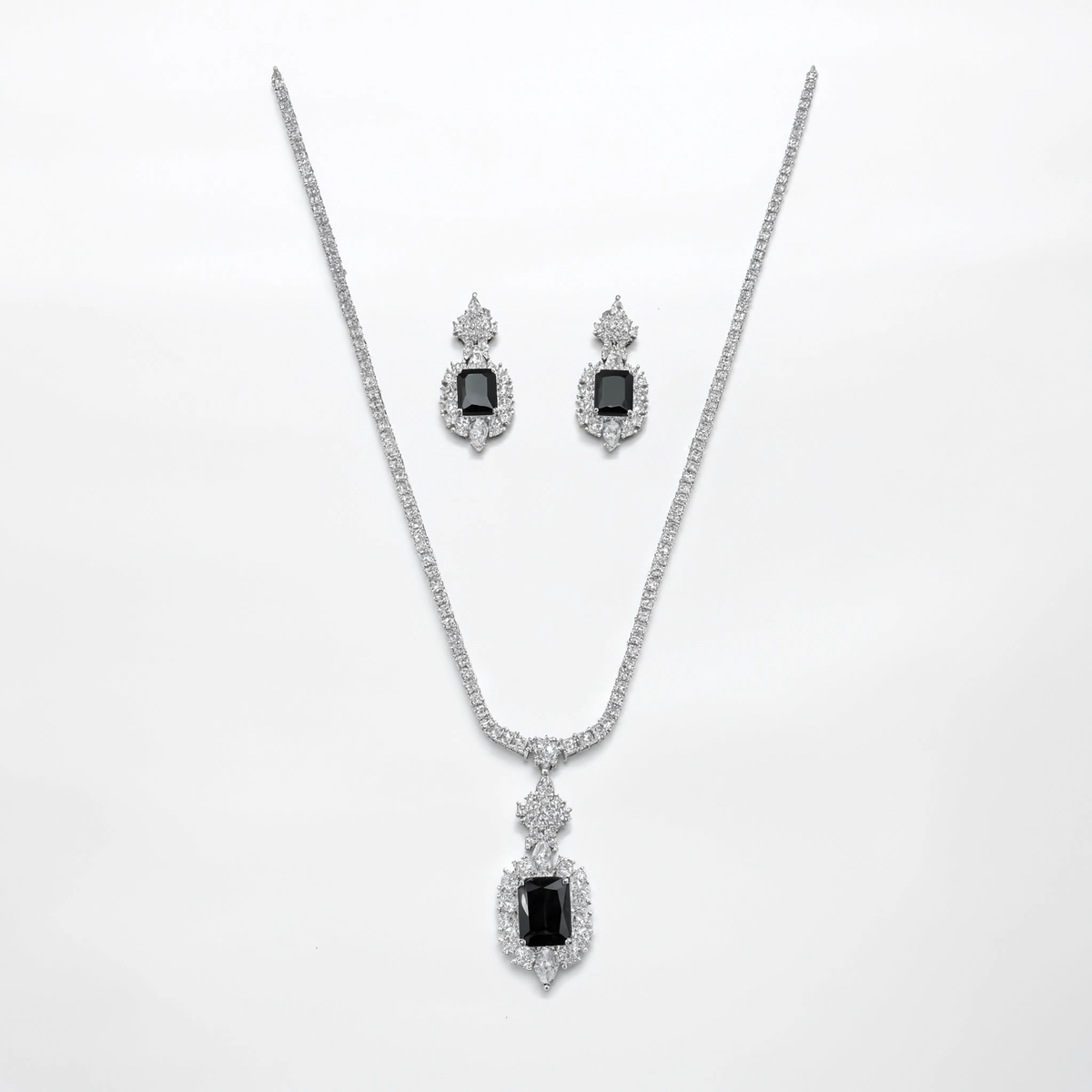 Noir Imperial Black Onyx Diamond Pendant Necklace Set