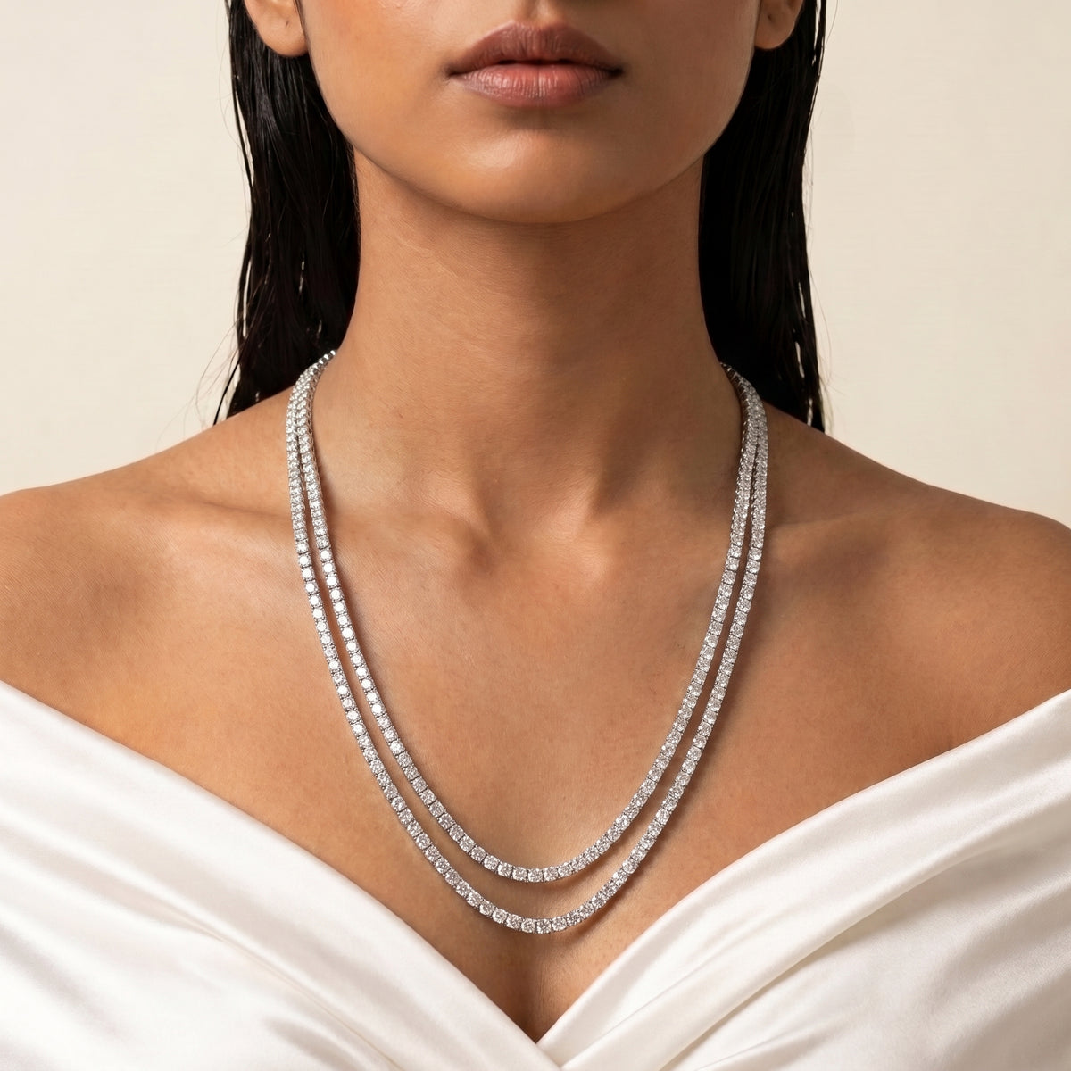 Vespera Diamond Double Layer Tennis Necklace Set