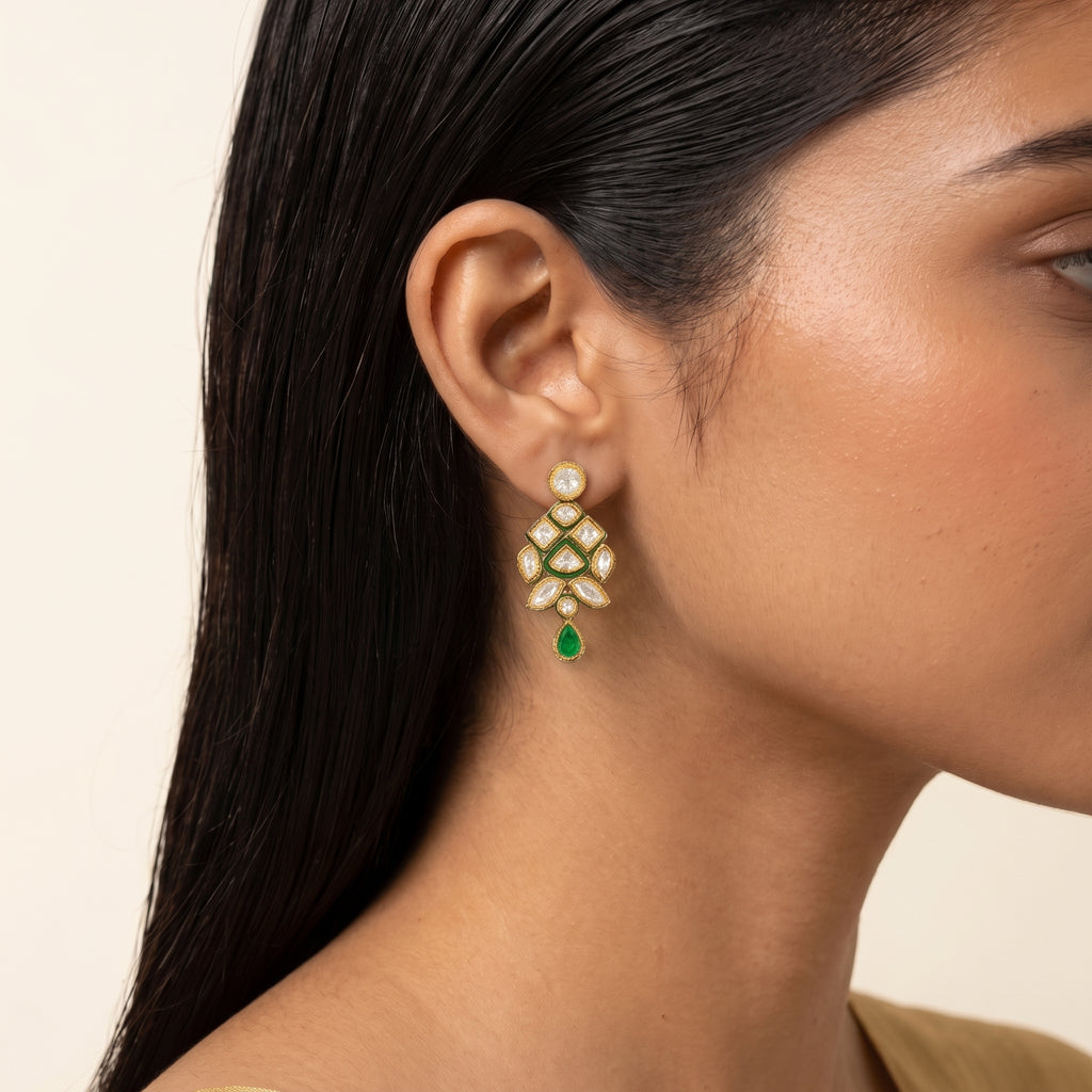 Emerald Kundan Lattice Choker Necklace Set