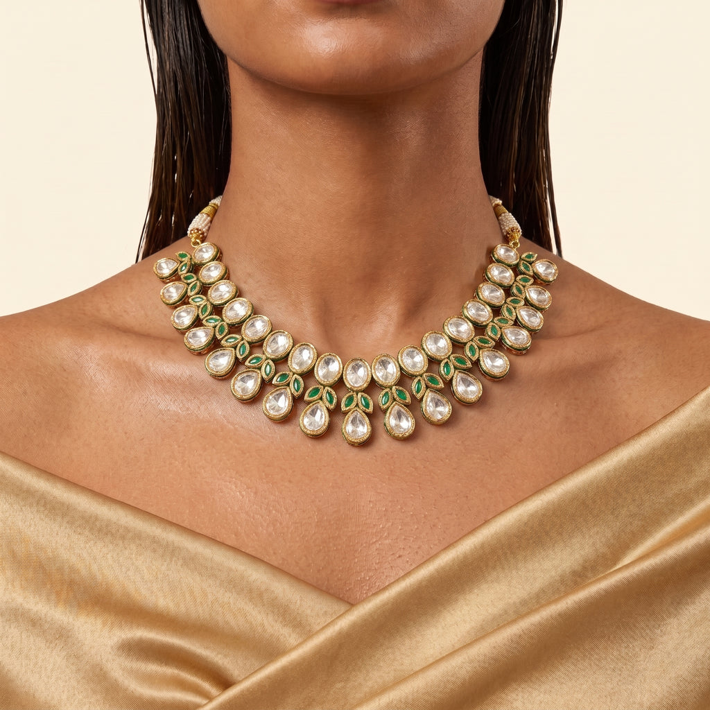 Vanya Emerald Kundan Teardrop Necklace Set