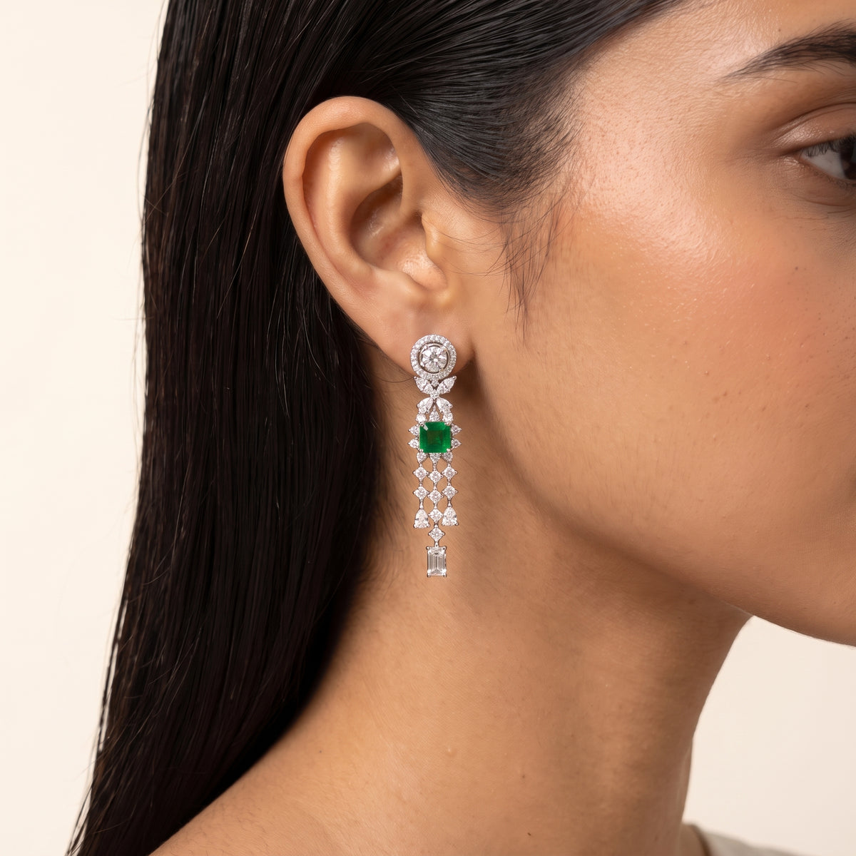 Emerald Elegance Diamond Fringe Necklace Set
