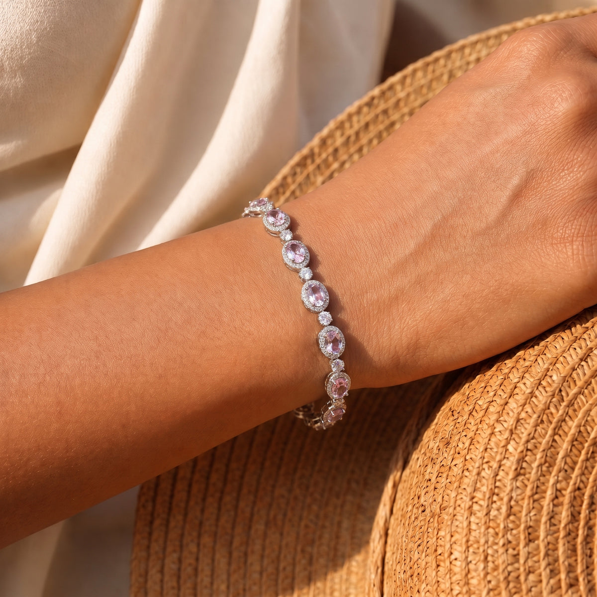 Rose Pink Sapphire Diamond Halo Bracelet