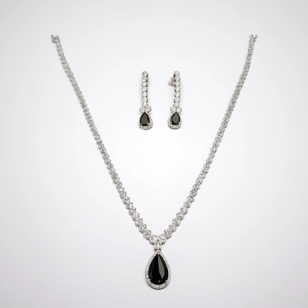 Onyx Royale Diamond Solitaire Drop Necklace Set