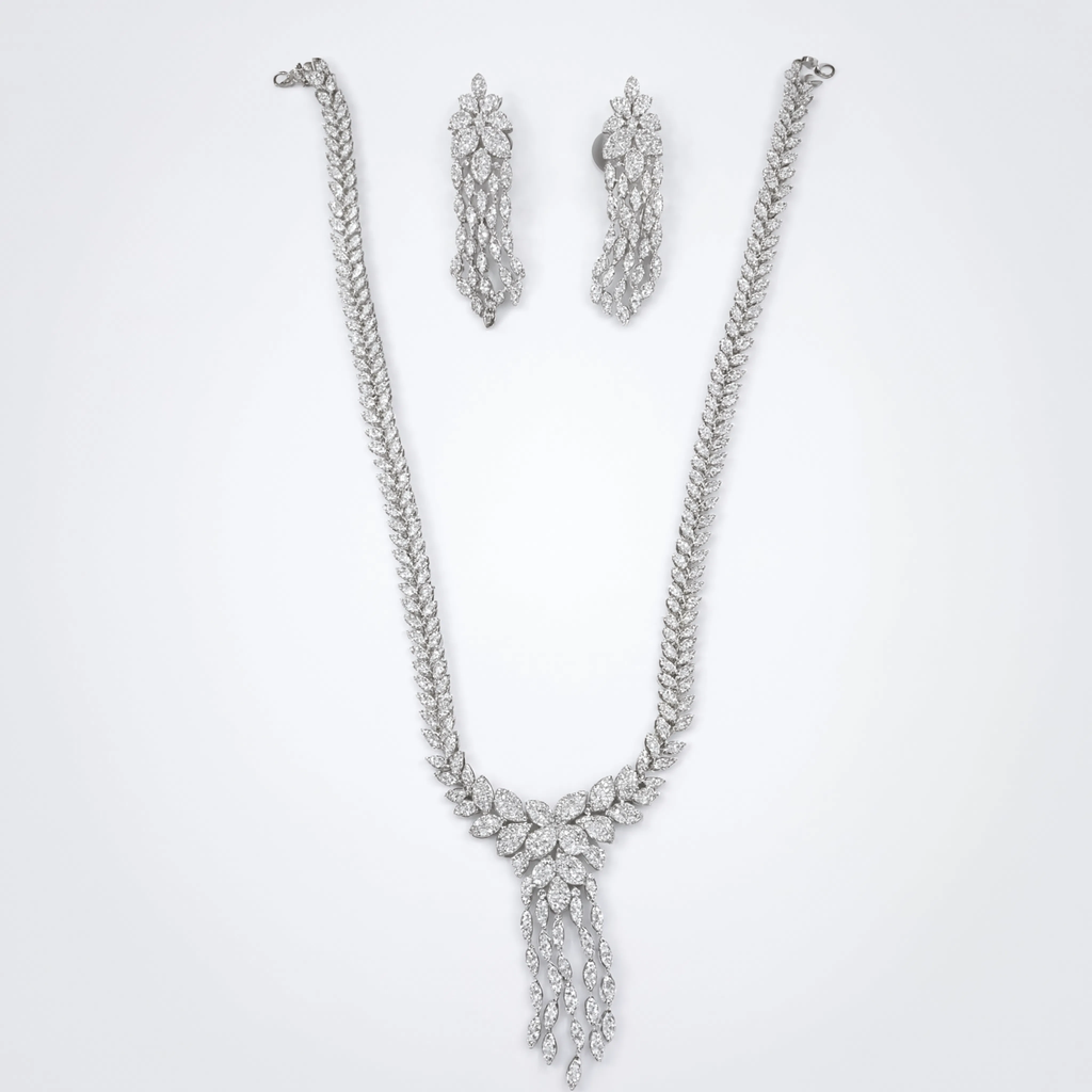 Valencia Diamond Floral Tassel Necklace Set