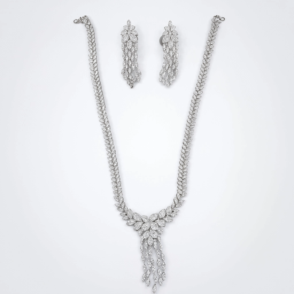 Valencia Diamond Floral Tassel Necklace Set