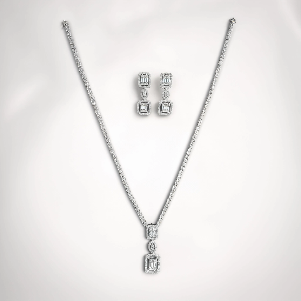 Astoria Emerald Cut Diamond Pendant Necklace Set