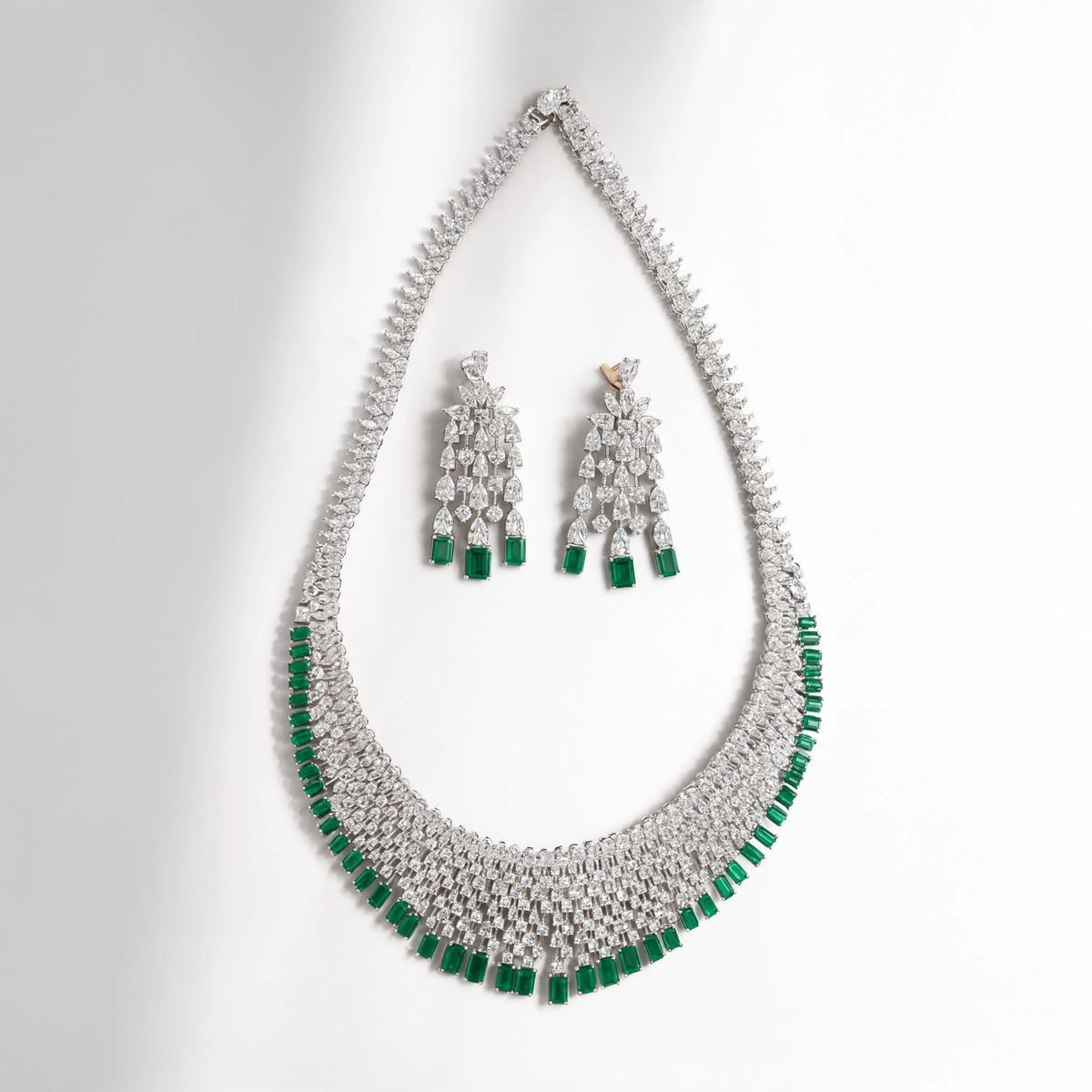 Emerald Radiance Diamond Cascade Necklace Set