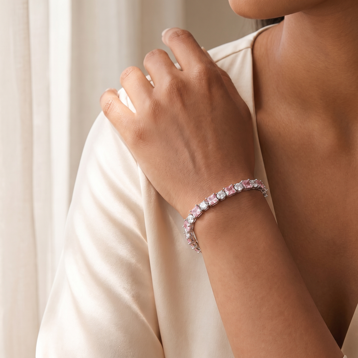 Rosella Pink Crystal Diamond Tennis Bracelet