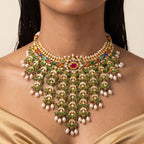 Navratna Kundan Pearl Cascade Bridal Necklace Set