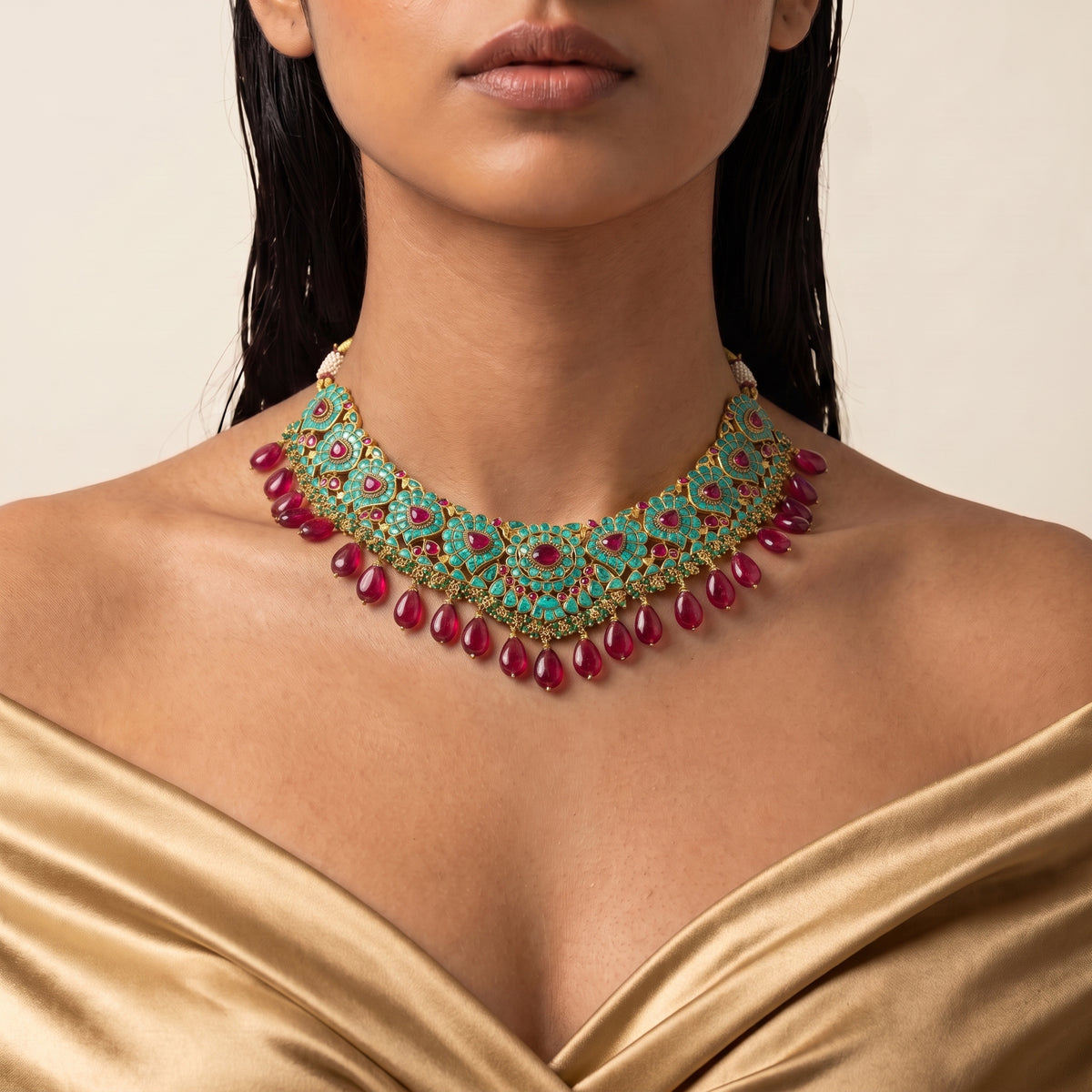 Firoza Ruby Meenakari Heritage Necklace Set