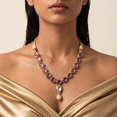 Amethyst Kundan Pearl Drop Necklace Set