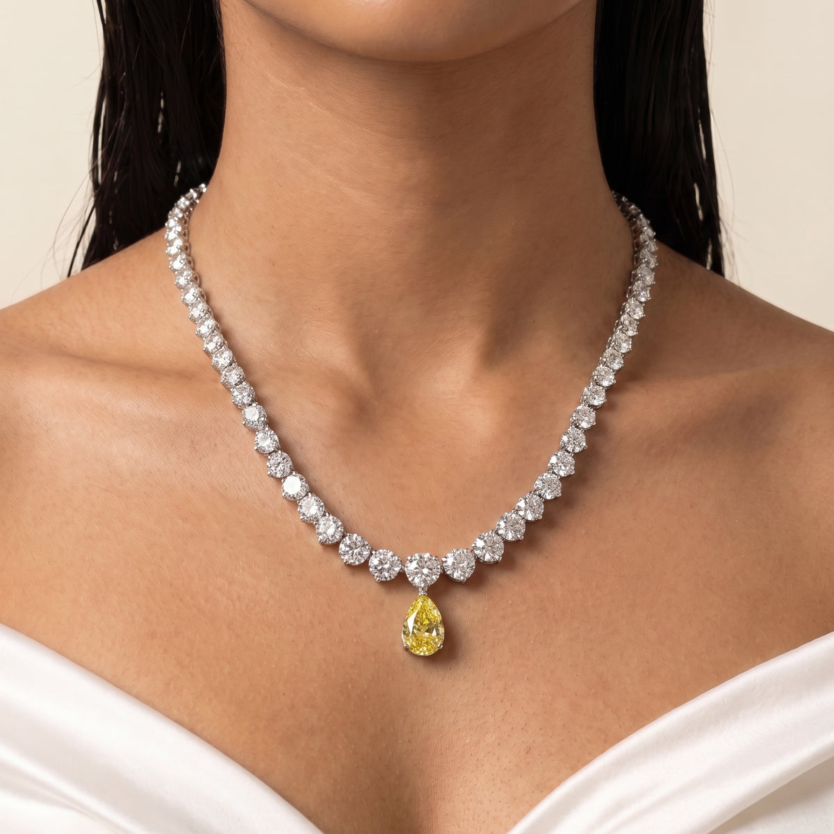 Zarelle Golden Yellow Diamond Solitaire Necklace Set