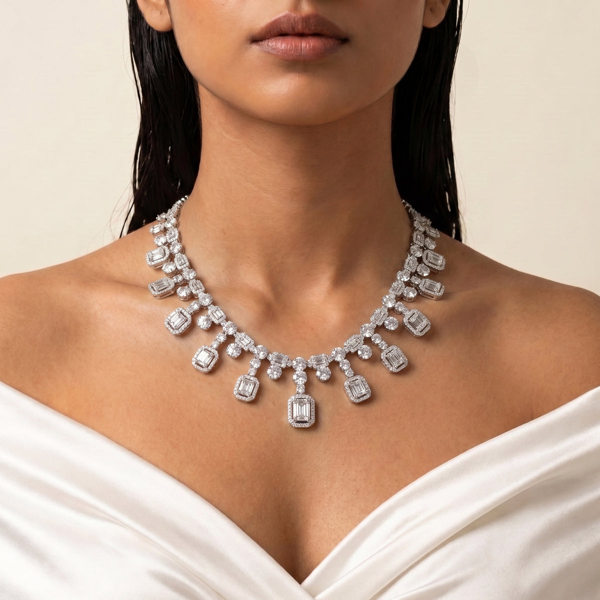Estelle Diamond Emerald-Cut Drop Necklace Set