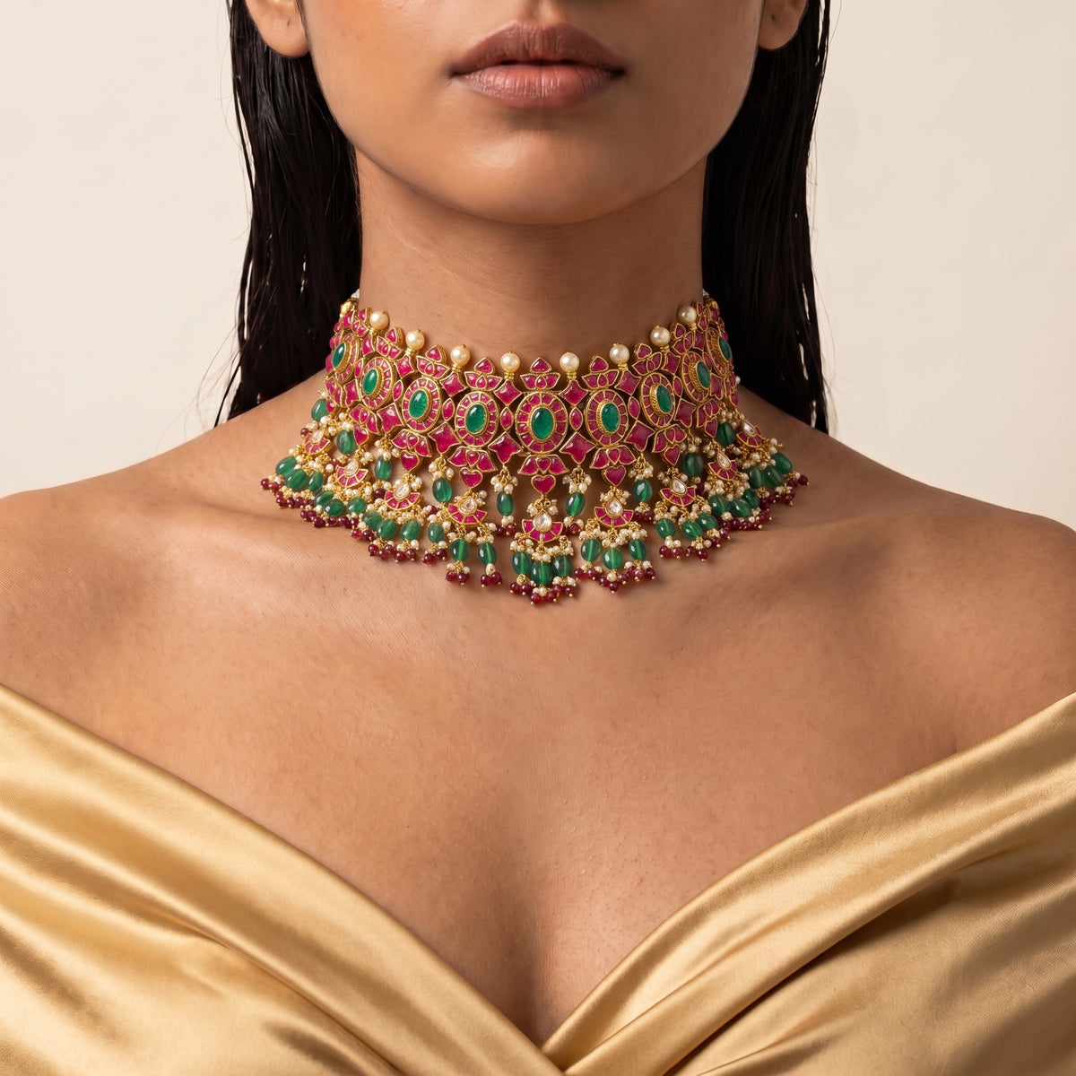 Rani Emerald Kundan Bridal Choker Set