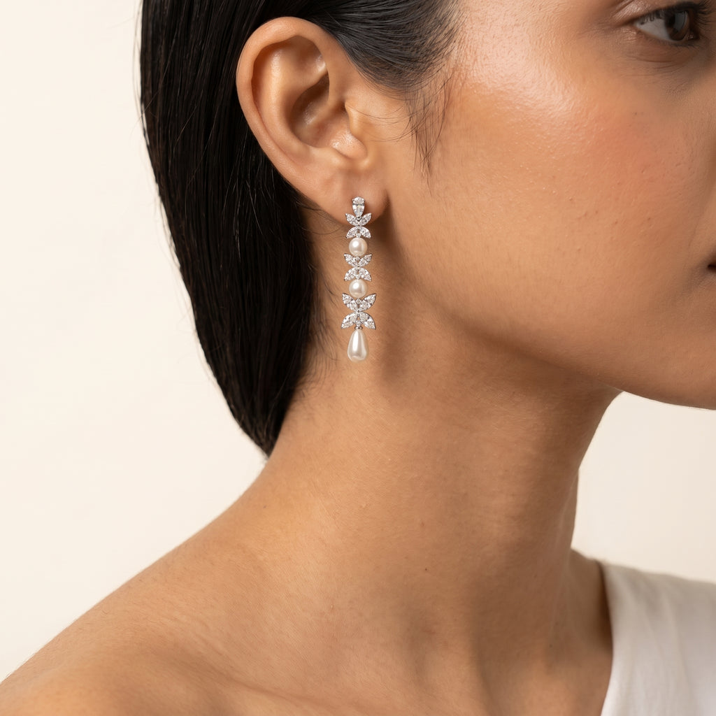 Aurelle Diamond Pearl Cascade Necklace Set