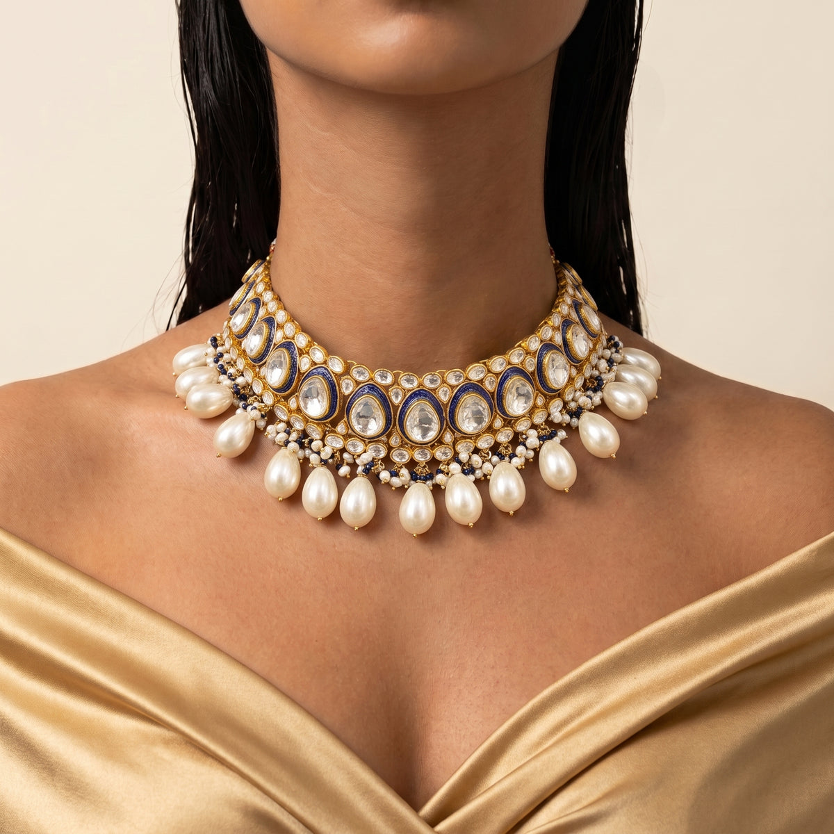 Neelam Kundan Pearl Bridal Choker Set