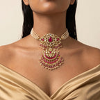Rani Kundan Pearl Chandbali Necklace Set