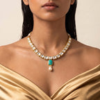 Turquoise Kundan Pearl Drop Necklace Set