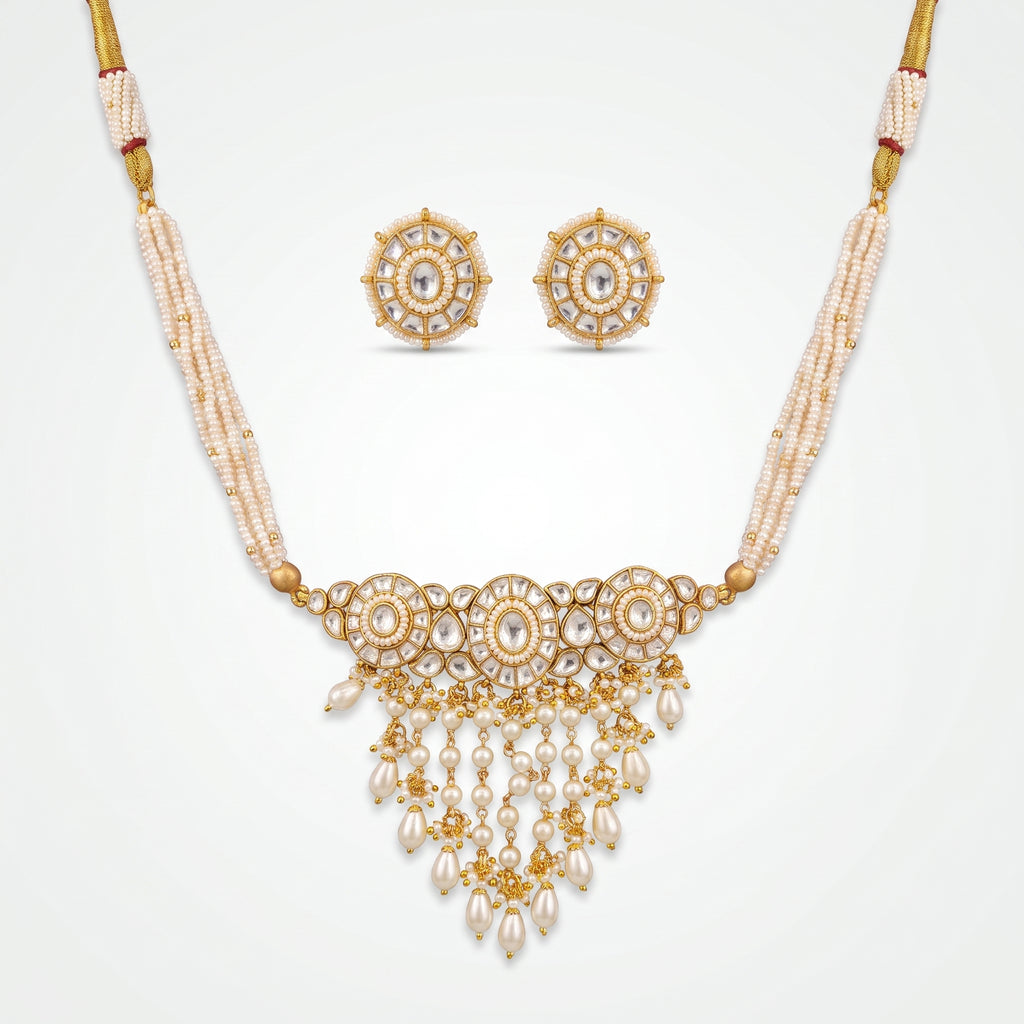 Noor Pearl Kundan Medallion Necklace Set