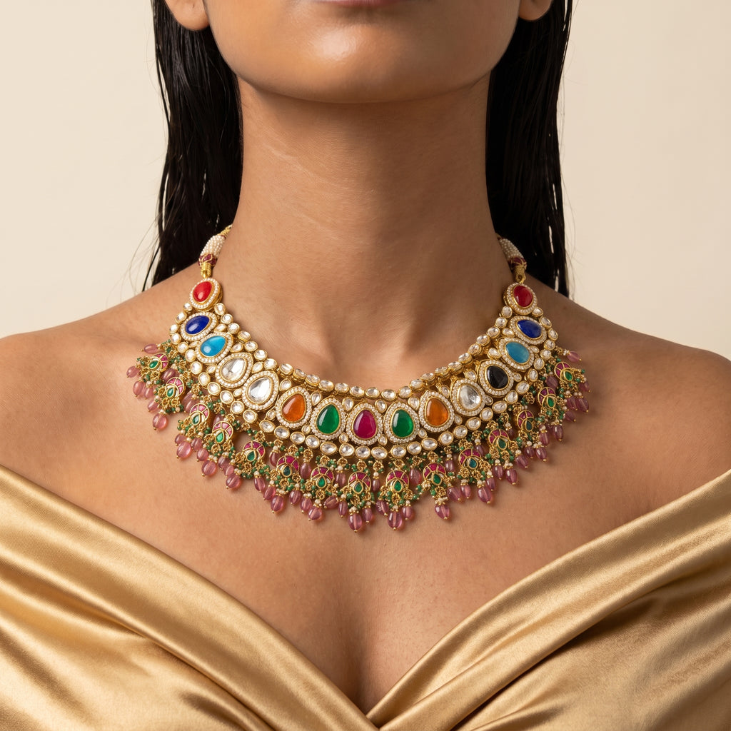 Navratna Kundan Meenakari Choker Necklace Set