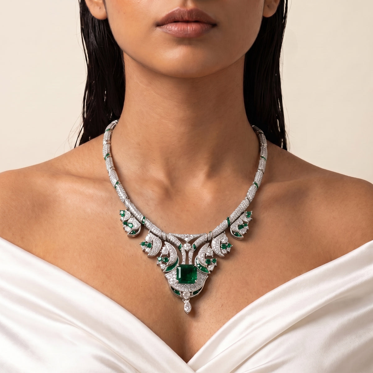 Emerald Royale Diamond Floral Necklace Set