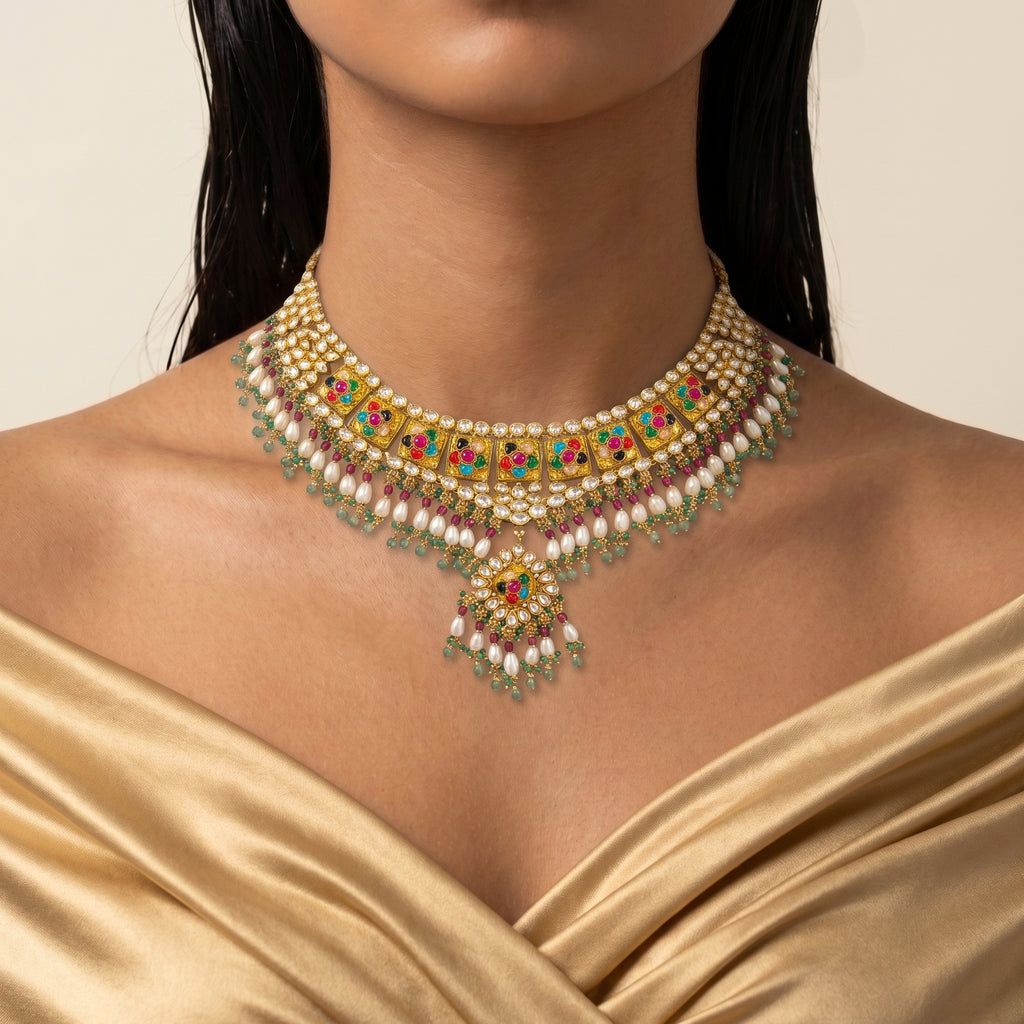 Navratna Kundan Pearl Heritage Choker Set