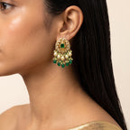 Emerald Kundan Pearl Fringe Heritage Necklace Set