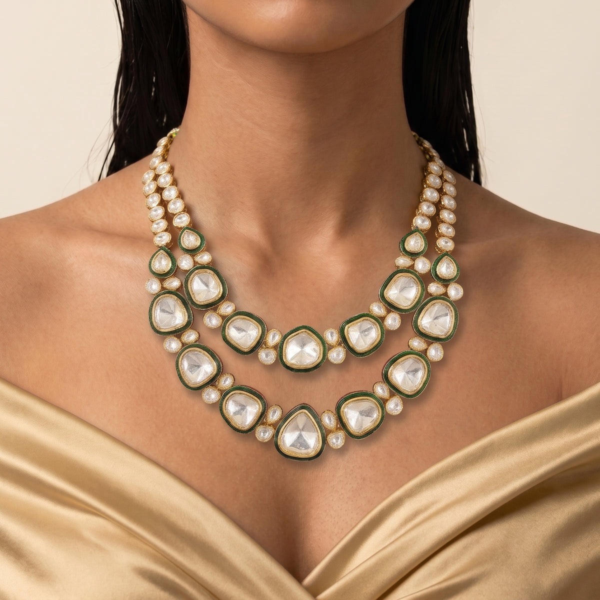Emerald Kundan Layered Heritage Necklace Set