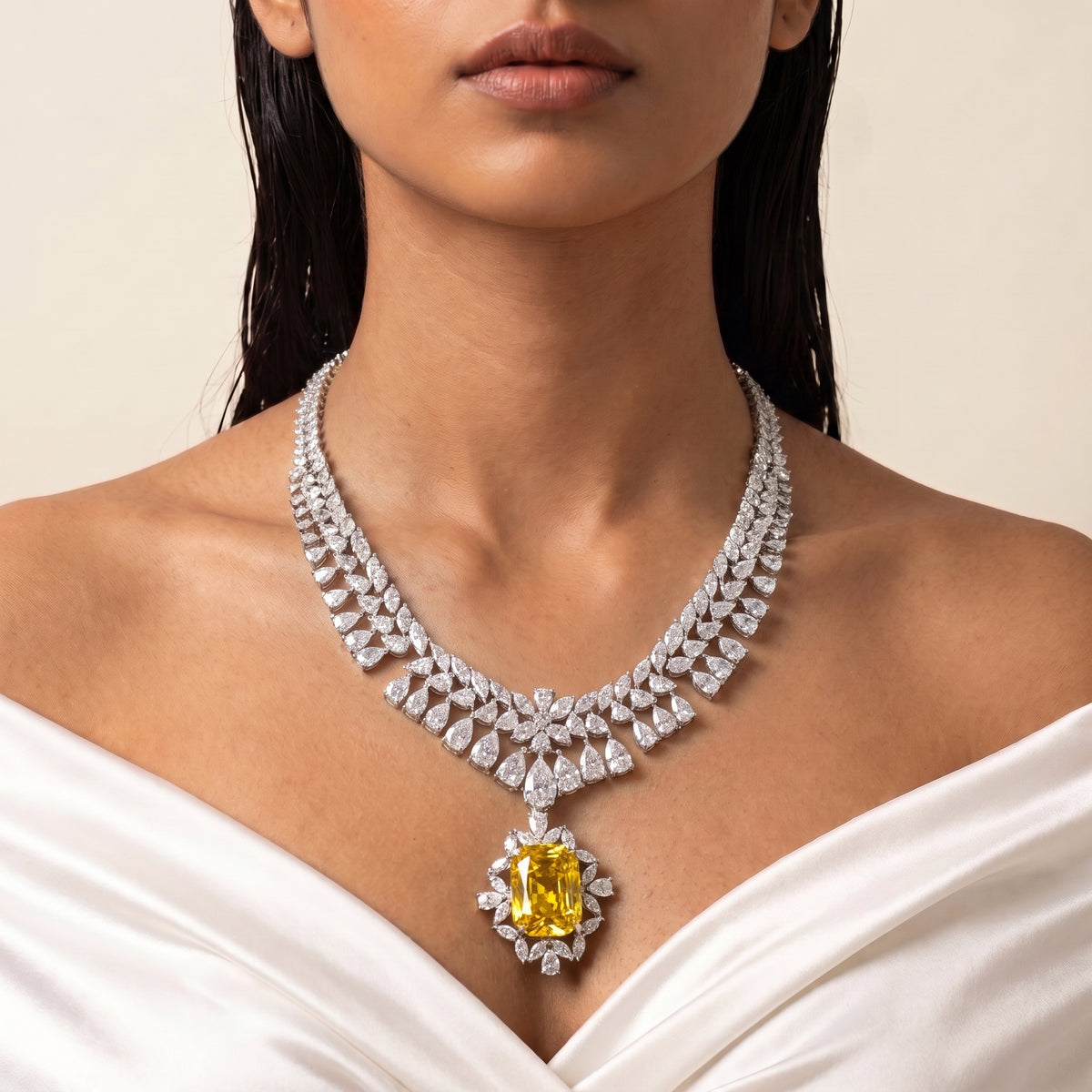 Solara Golden Citrine Diamond Necklace Set