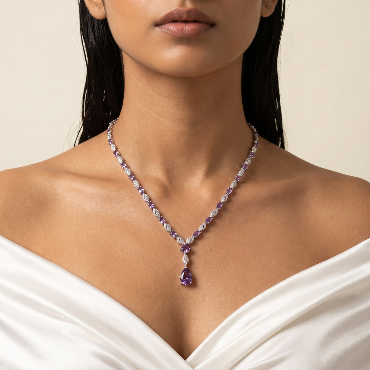 Lavender Amethyst Diamond Marquise Necklace Set