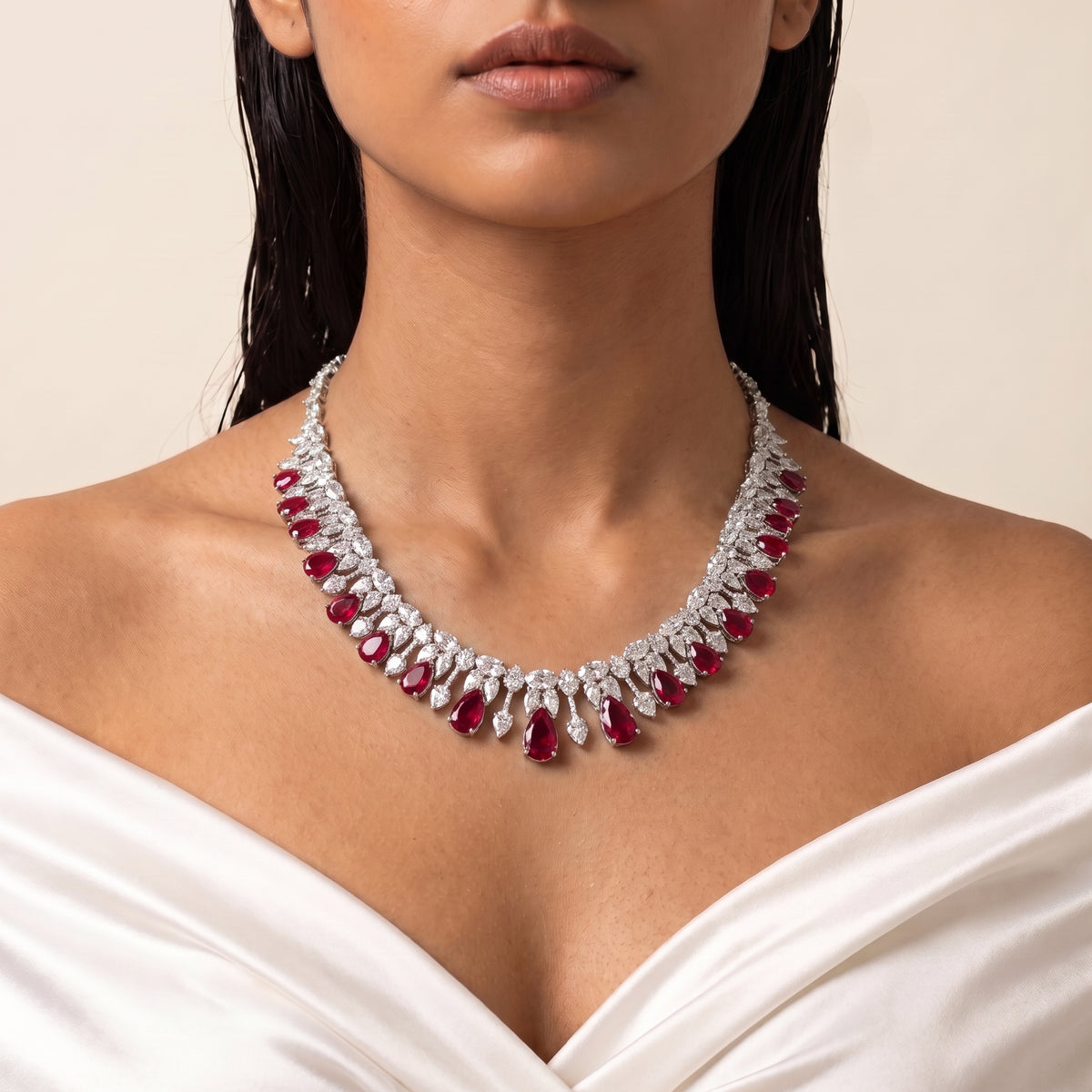Scarlett Ruby Diamond Teardrop Necklace Set